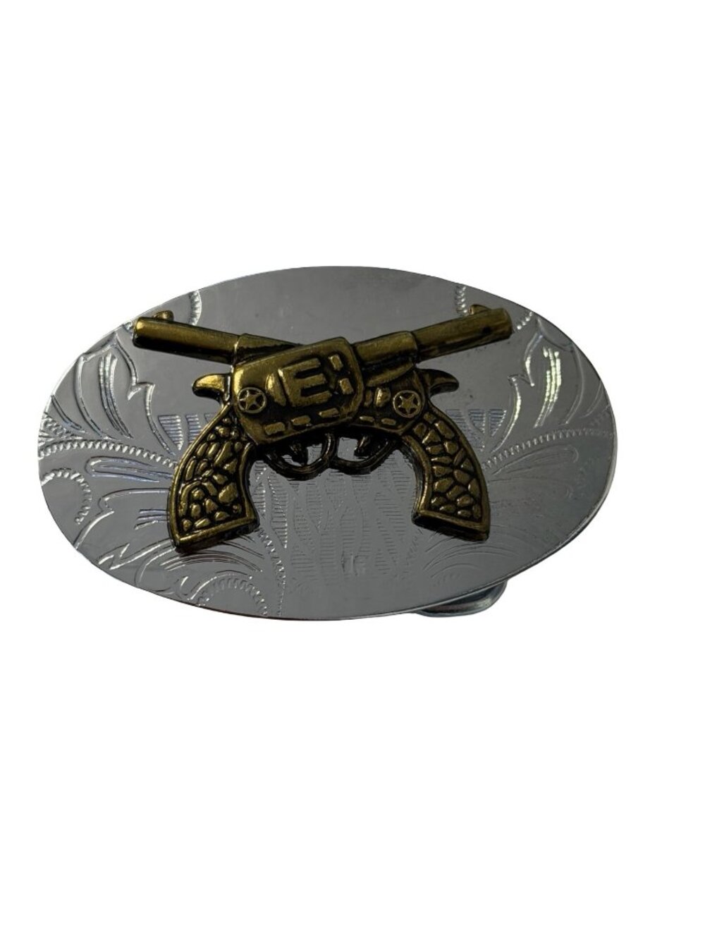 Vintage Cowboy Revolver Belt Buckle Silver Tone Western Guns Made in Hong Kong